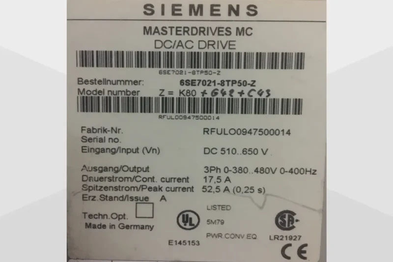 SIEMENS- 6SE7021-8TP50-Z