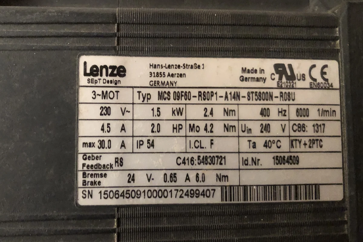 LENZE - SERVOMOTOR - MCS-09F60-RSOP-A14N