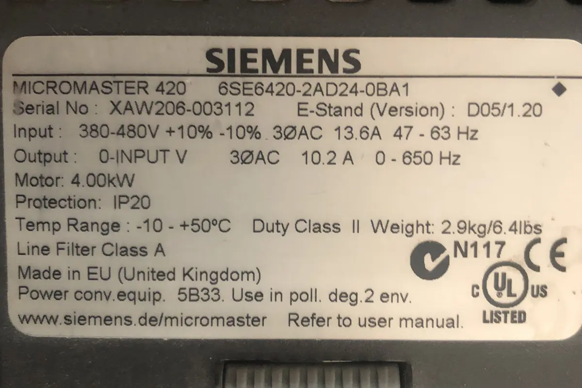 SIEMENS- 6SE6420-2AD24-OBA1